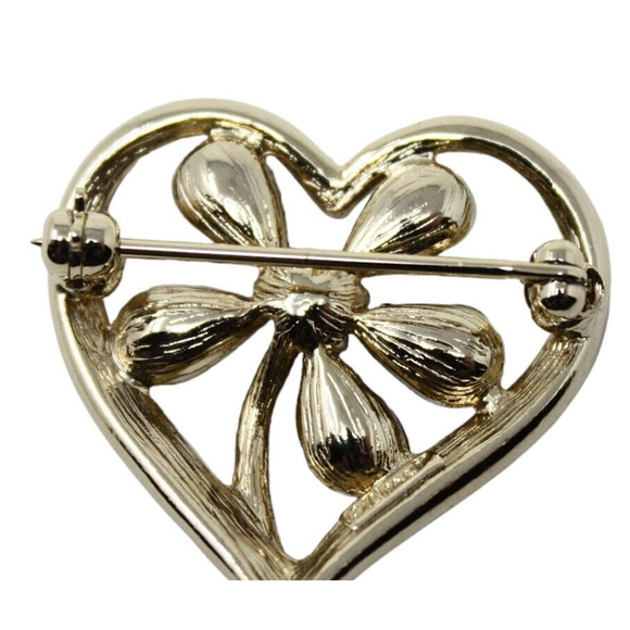 Vintage Monet Heart Pin w Lilac Purple Rhinestone Flower in Middle 1" - Hey Viv - Picture 5 of 6